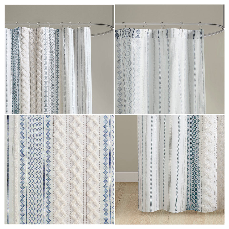 INK+IVY Imani Cotton Printed Shower Curtain With Chenille