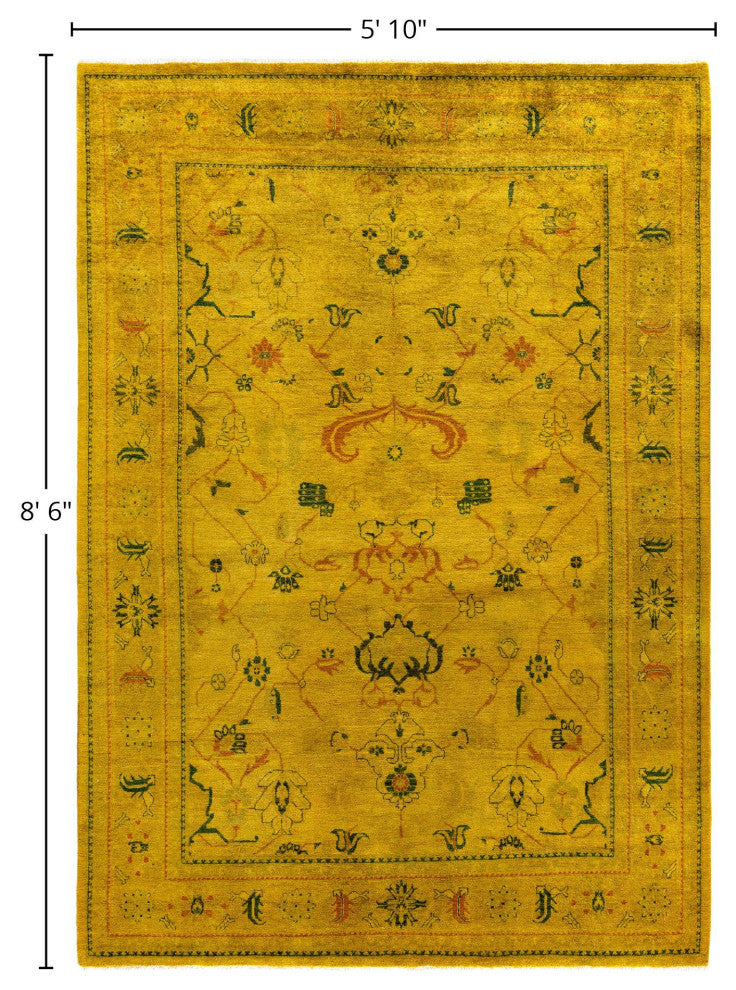 Overdyed One-of-a-Kind Hand-Knotted Area Rug Gold, 5' 10" x 8' 6"