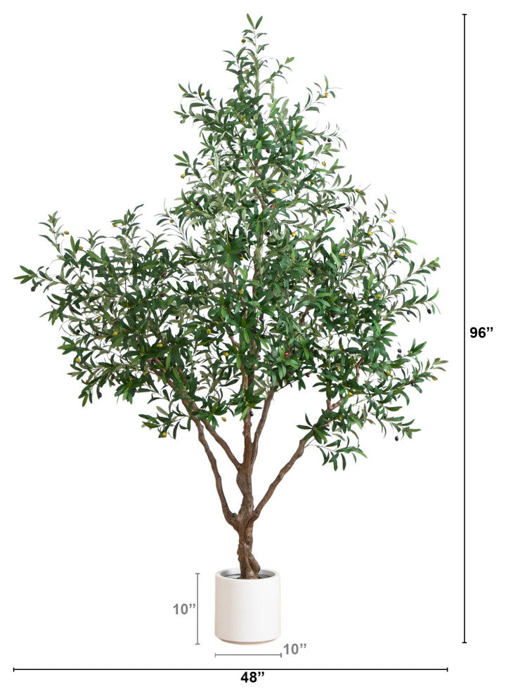 8ft. Artificial Grand Olive Tree, White Decorative Planter