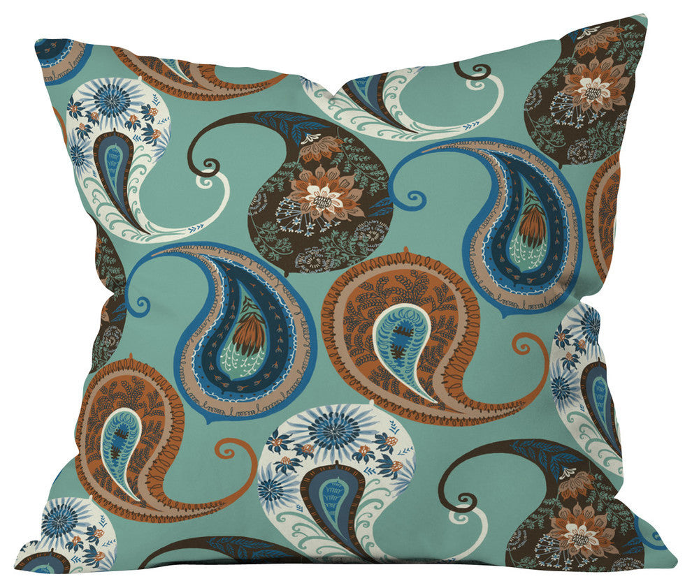 Deny Designs Pimlada Phuapradit Teal Floral Paislys Outdoor Throw Pillow