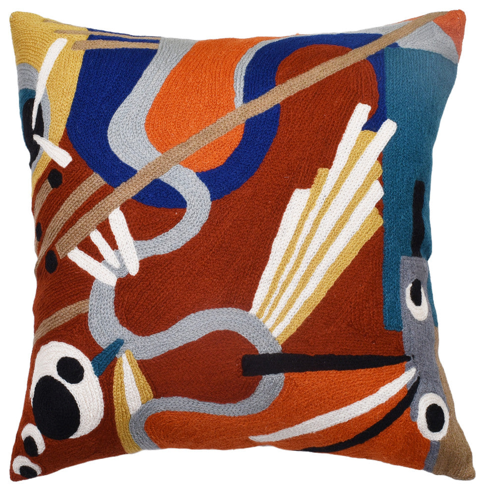 Kandinsky Pillow Cover Intuitive Flow II Wool Hand Embroidered Wool 18x18