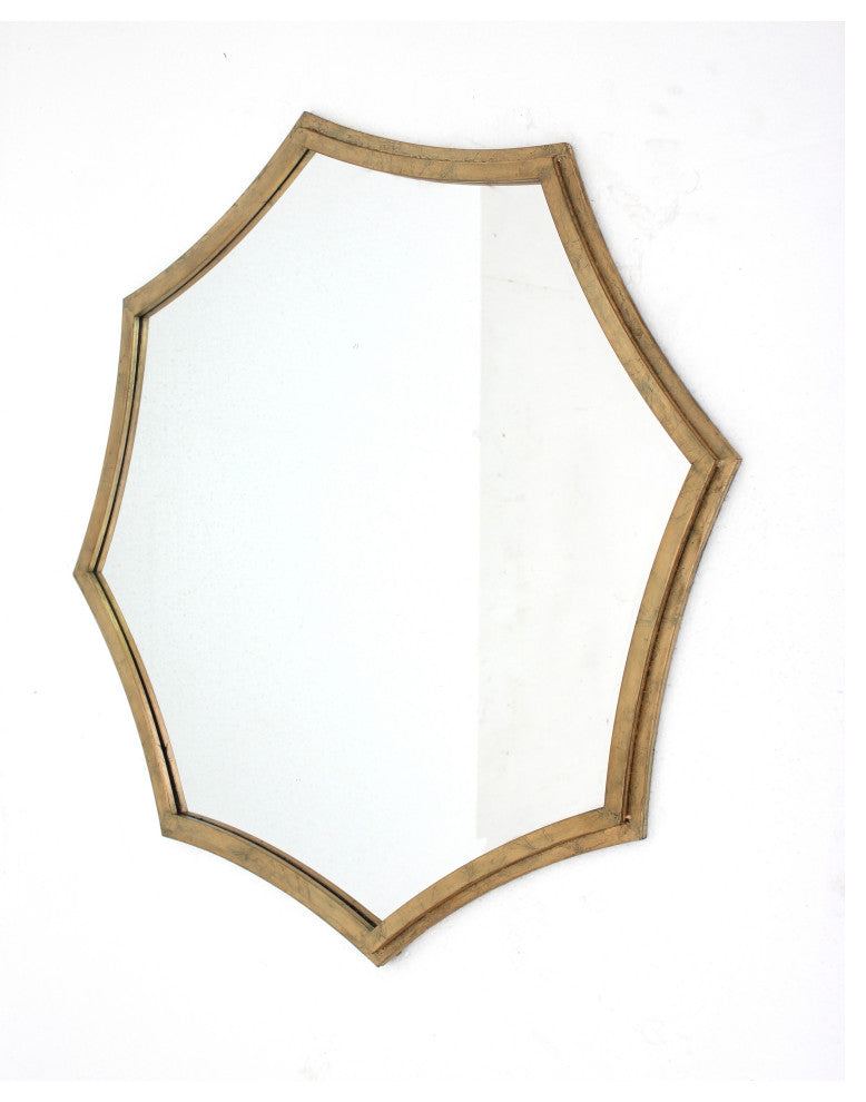 Contemporary Cosmetic Mirror With Minimalist Gold Curved Hexagon Frame