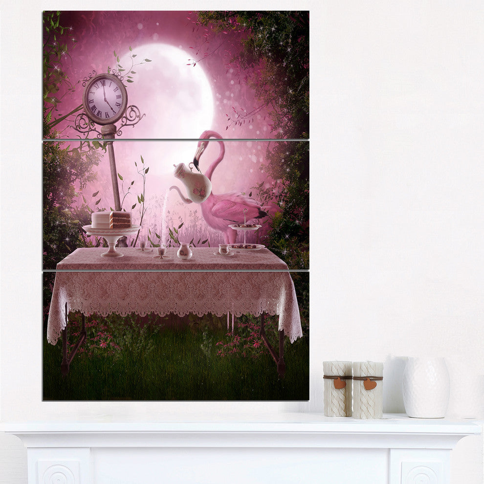 "Fantasy Garden With a Flamingo" Metal Wall Art, 3 Panels, 28"x36"