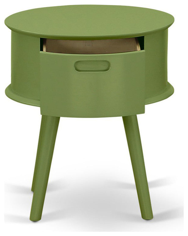 Gordon Round Night Stand End Table With Drawer, Clover Green Finish