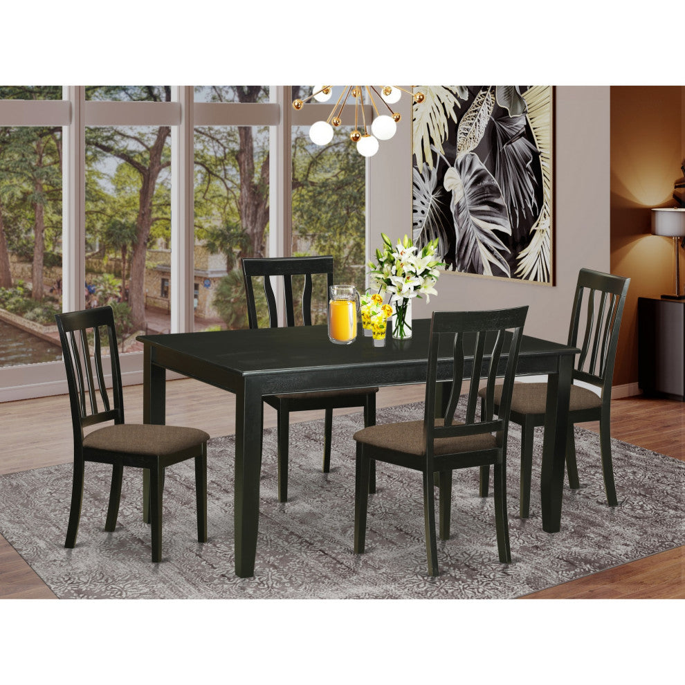 Duan5-Blk-C 5-Piece Table And Chair Set For 4-Dining Table And 4 Dining Chairs