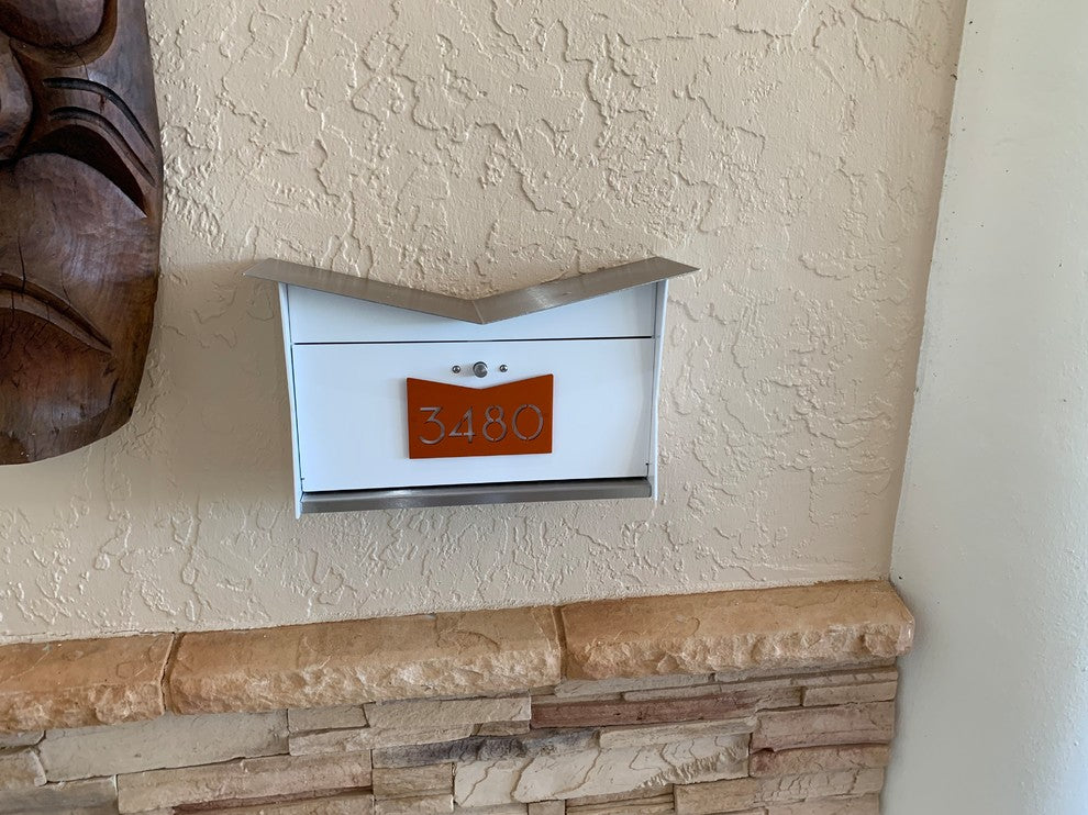 ButterFly Box: Contemporary, Modern, Wall-Mounted Mailbox in White and Orange