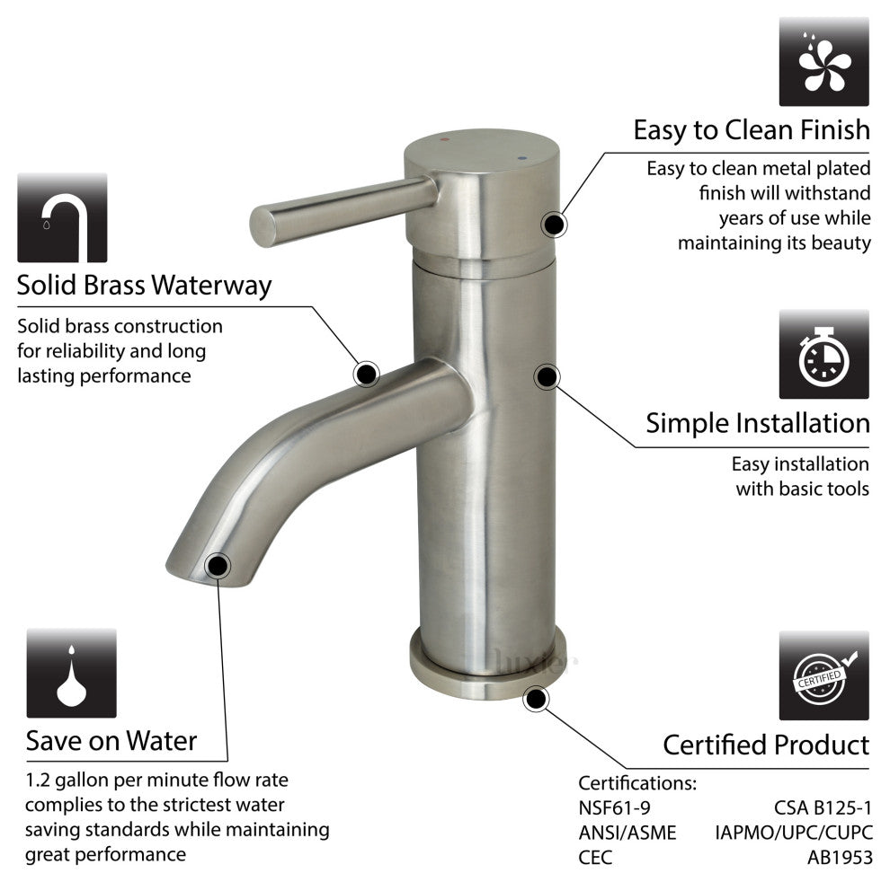 Luxier BSH03-S Single-Handle Bathroom Faucet with Drain, Brushed Nickel