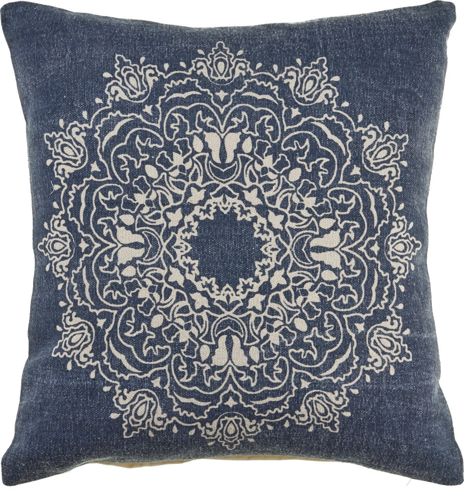 Intricate Medallion Cotton Throw Pillow, Navy