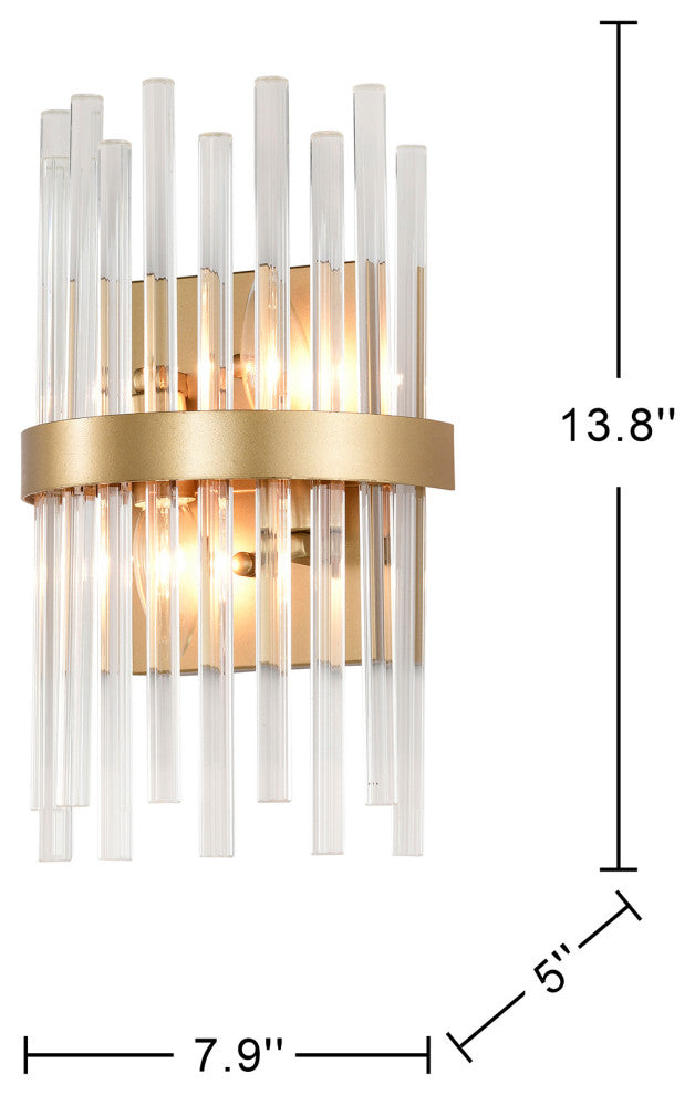 Eva 2-Light Crystal Glass Bar Wall Sconce, Glossy Bronze Finish