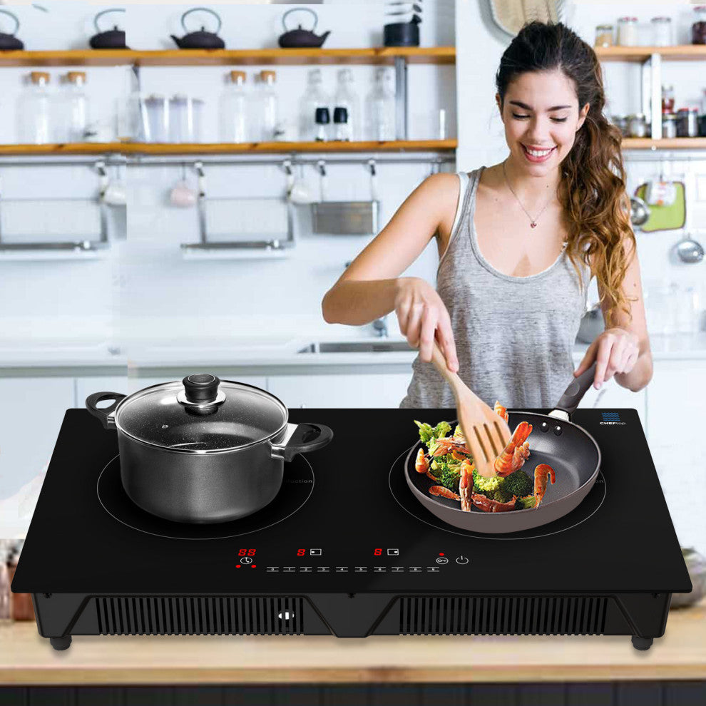 Cheftop Dual Induction Burner Cooktop - Portable 120V Digital Ceramic 2 Burner