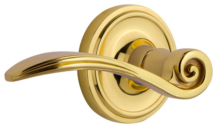 Classic Rose With Swan Lever, Polished Brass, Privacy, Right-Handed