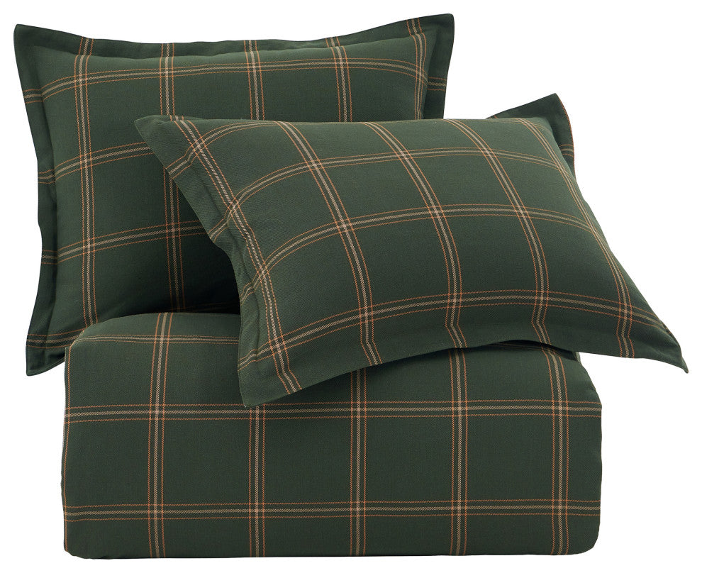 Windowpane Plaid Duvet Cover Set, 3PC, Hunter Green, Super Queen