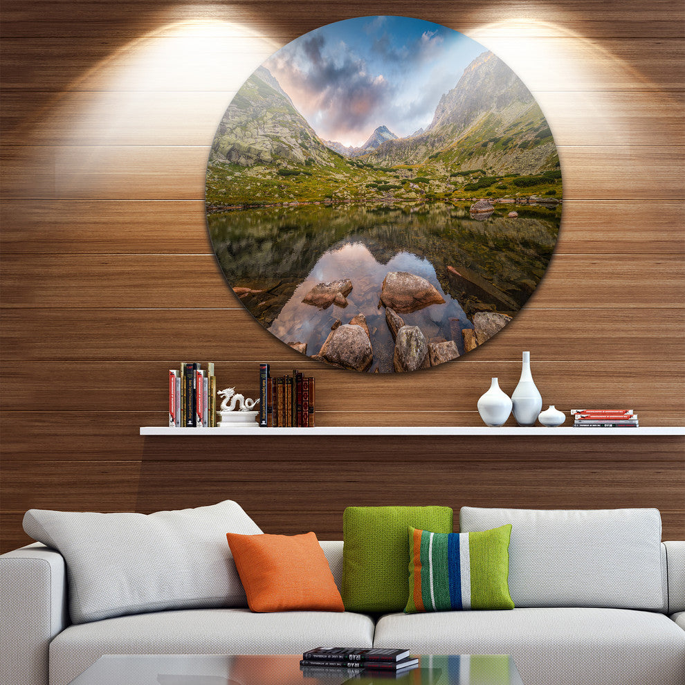 Rocky Lake Above Skok Waterfall, Landscape Disc Metal Wall Art, 23"