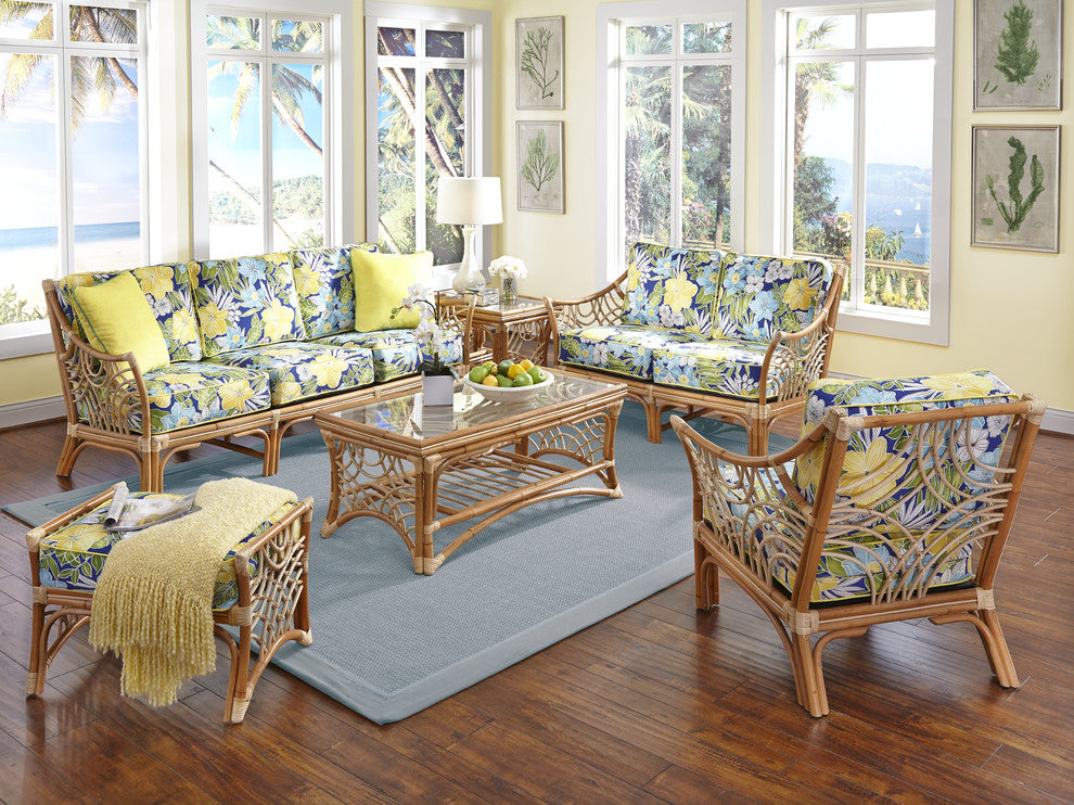 Bali 6-Piece Living Room Furniture Set, Natural, Botanical-Fern Fabric