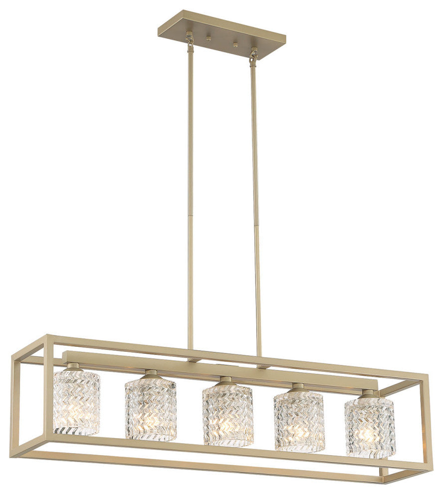 Vanity Art Modern Crystal Cut 5-Light Linear Pendant, Brass Dust
