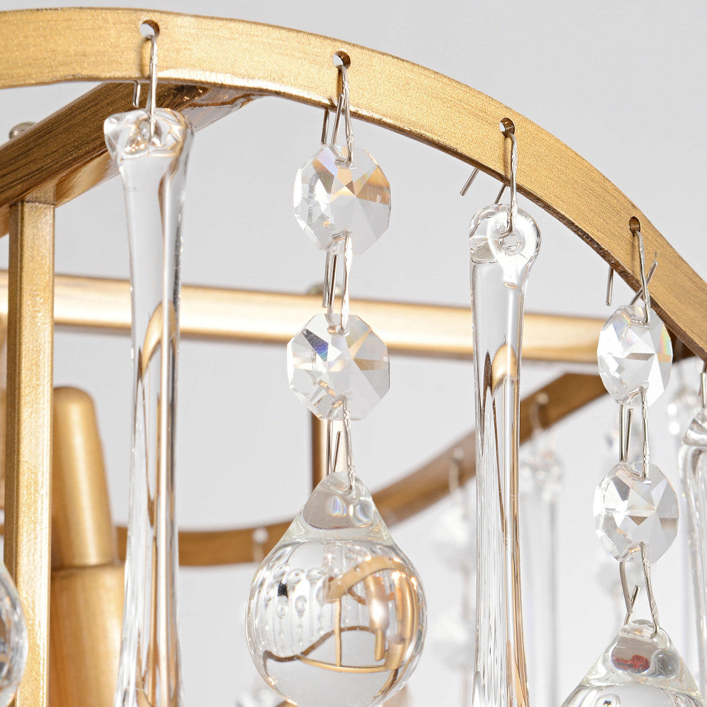 Angela Brushed Brass 4-light Glam Crystal Teardrop Tiered Chandelier