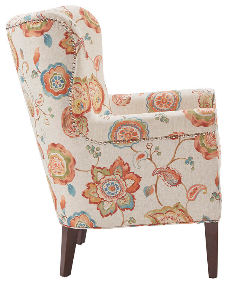 Madison Park Colette Electic Orange Floral Round Wingback Accent Chair