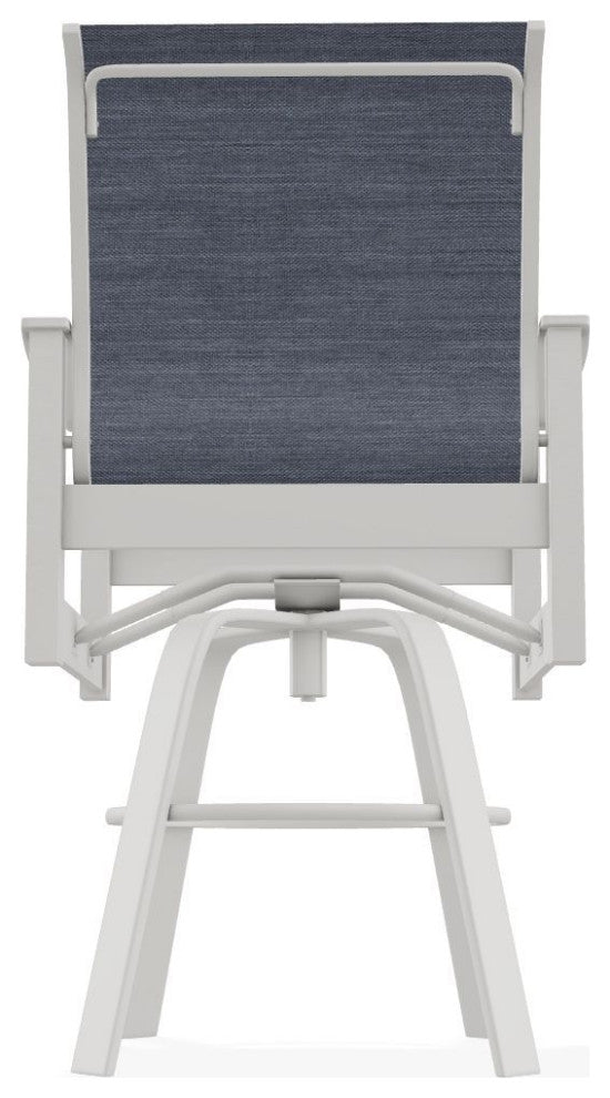 Leeward Sling Bar Height Outdoor Swivel Armchair, Augustine Denim/Snow