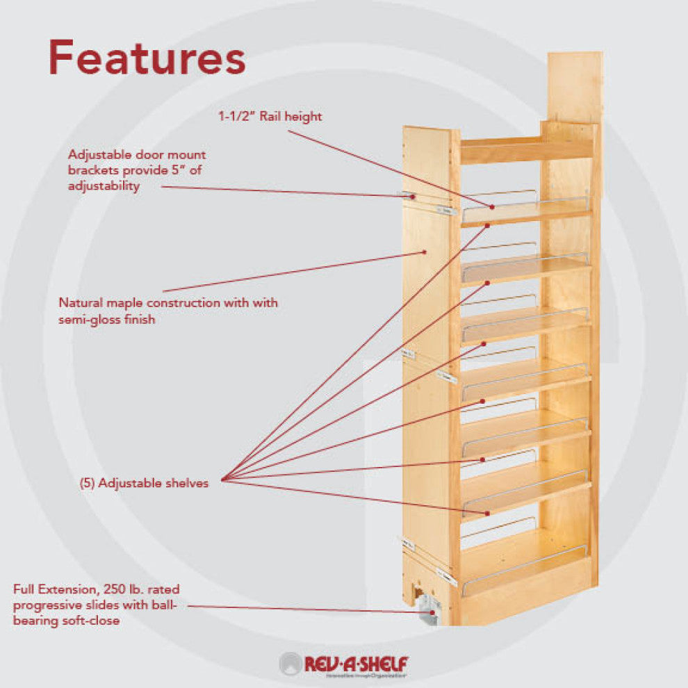 Wood Tall Cabinet Pull Out Pantry Organizer With Soft Close, 11"