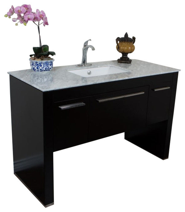 55.3" Single Sink Vanity, Black With Marble Top, White