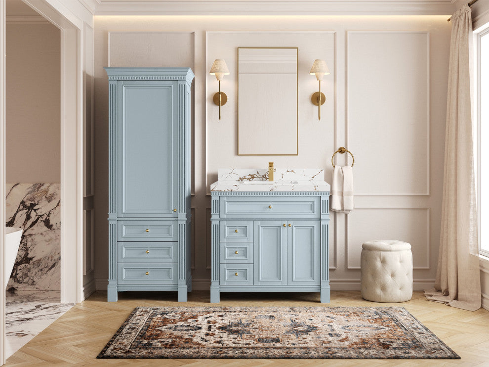 Paris 36" Center Sink Bathroom Vanity, Blue Heather 2" Viola Brown