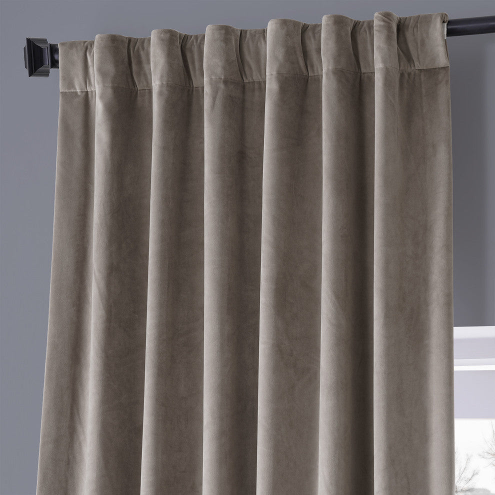 Signature Plush Velvet Blackout Curtain Single Panel, Library Taupe, 50"w X 108"l