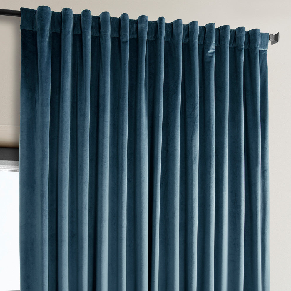 Heritage Plush Velvet Extrawide Curtain Single Panel, Avalon Blue, 100"w X 108"l