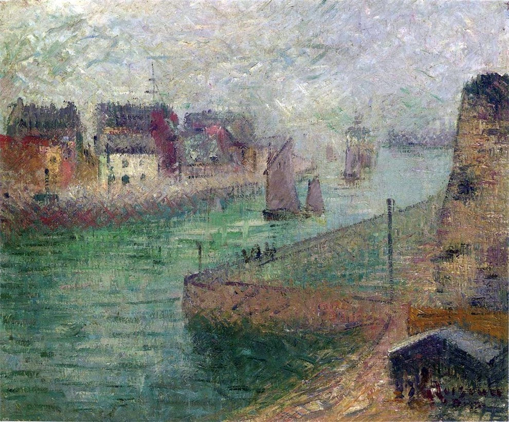Gustave Loiseau Port at Dieppe in Fog Premium Canvas Print