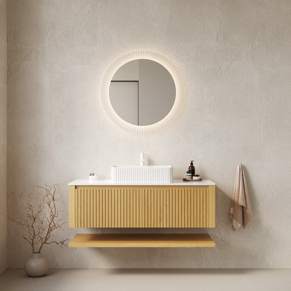 Wall-Mounted Plywood Bathroom Vanity With Sink, With Rectangular Vessel