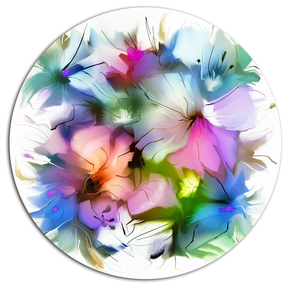 Watercolor Floral Bouquet, Floral Round Metal Wall Art, 23"