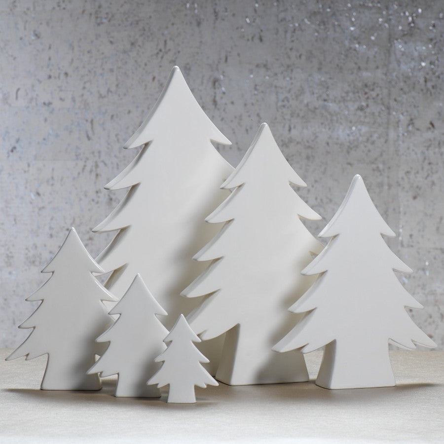 4.5" Tall "Teton" Ceramic Christmas Tree Tabletop Decoration, White, Set of 6