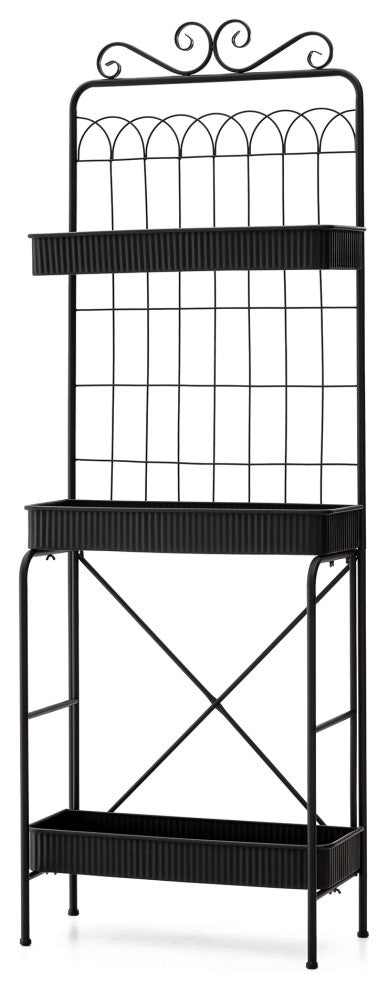 68"H 3-Tiered Metal Shelf Planter Stands, Black
