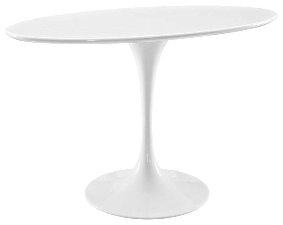 Modern Contemporary Urban Mid Century Oval Top Dining Table, White, Metal Wood