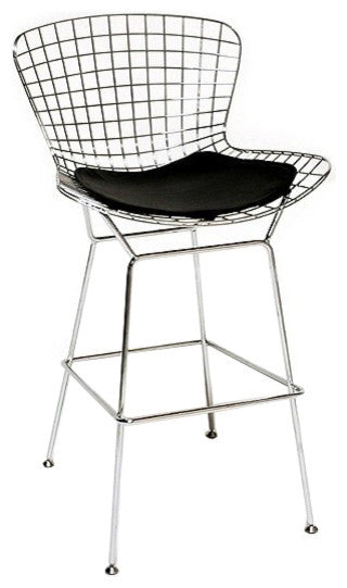 Wire Counter Stool, Chrome, Black Seat Pad