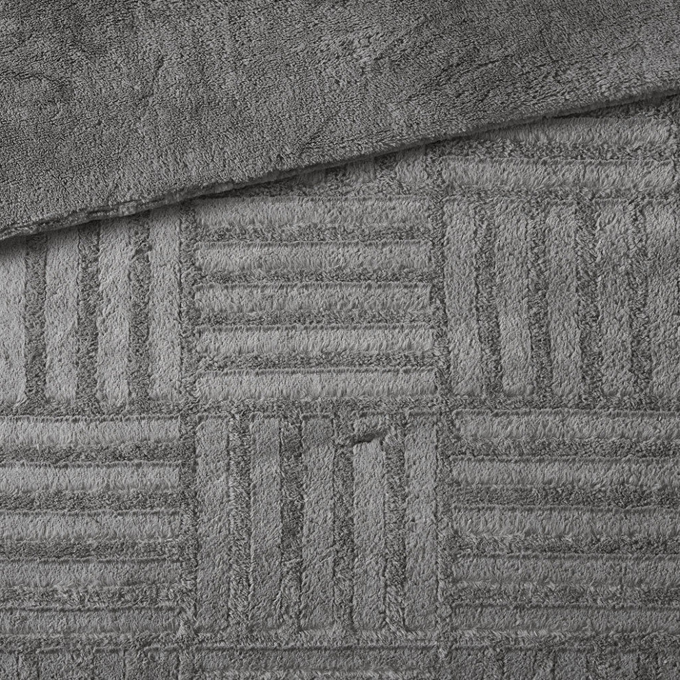 Madison Park Arctic 3-Piece Faux Faur Checkbord Comforter Set, Grey