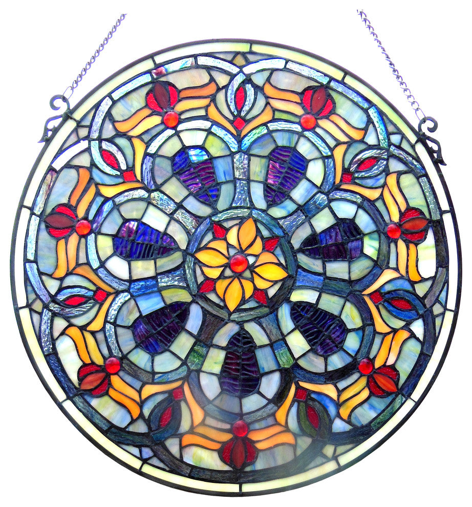 Tiffany-glass Victorian Window Panel 20inches