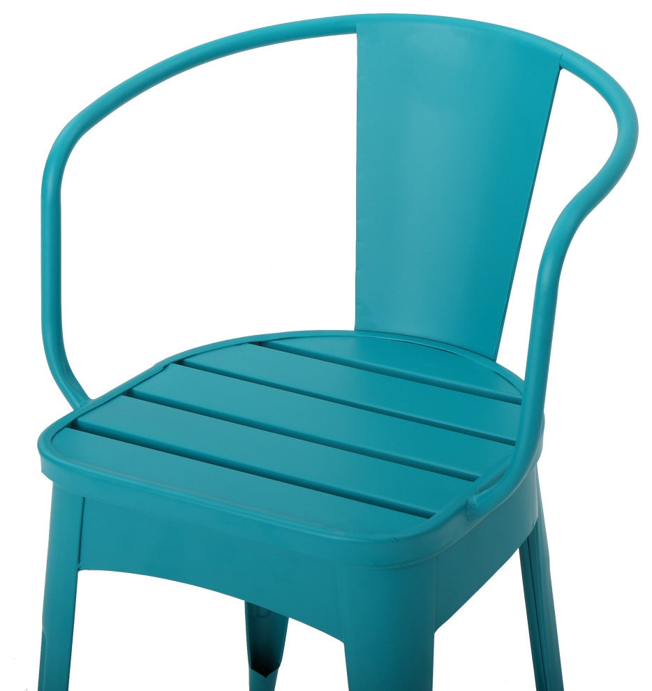GDF Studio 3-Piece Collins Outdoor Matte Green Iron Bistro Set, Matte Teal