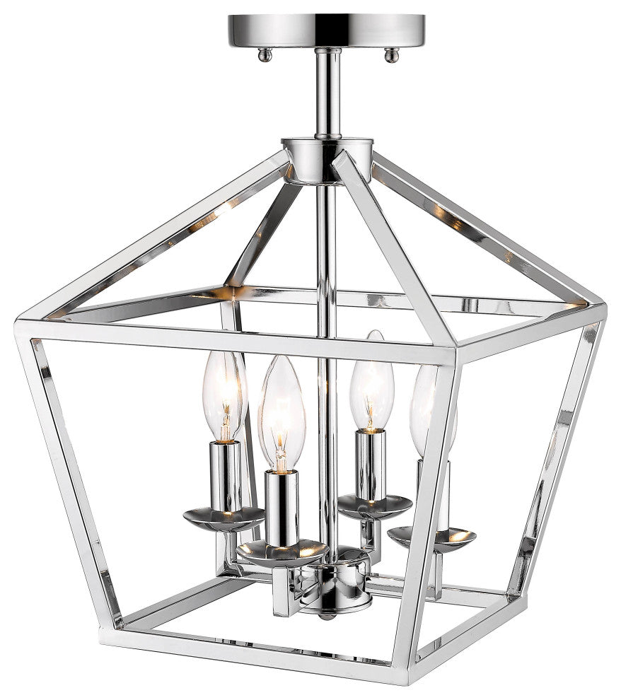 Shiny Nickel Cage Flushmount, Candle Light