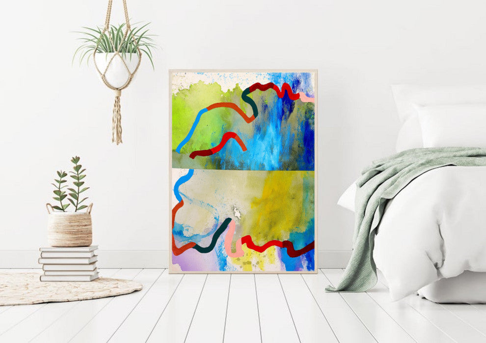Blue Green abstract art, modern contemporary artwork