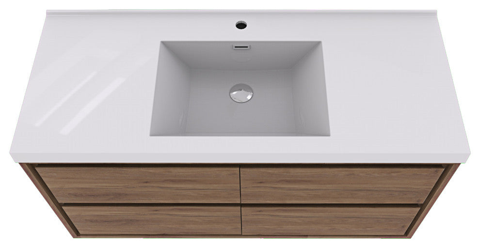 MOM 60" Wall Mounted Vanity With 4 Drawers and Acrylic Single Sink, Teak Oak