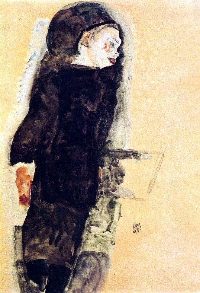 Egon Schiele Reclining Girl, with Round Head - 18" x 27" Premium Canvas Print