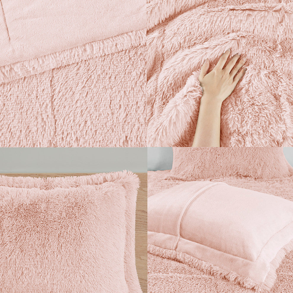 Intelligent Design Malea Shaggy Faux Fur Comforter Mini Set, Blush