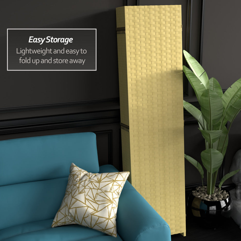 6' Tall Woven Fiber Room Divider, 8 Panel, Dark Beige