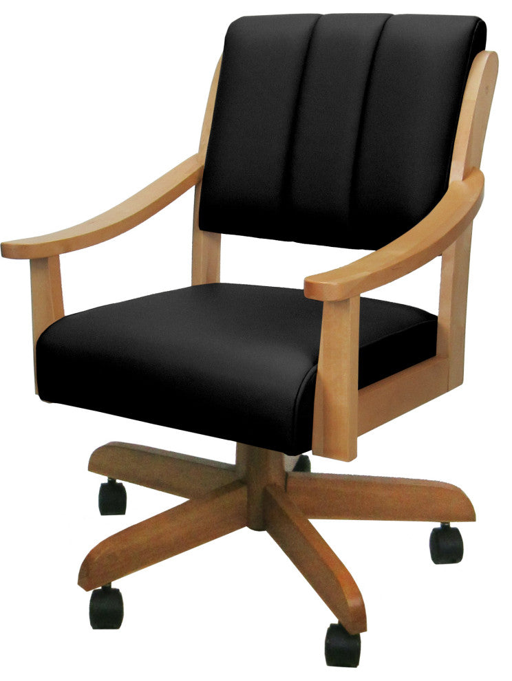 Leather Swivel Wood Dining Caster Chair with Wheels - Casa, Black Leather on Honey