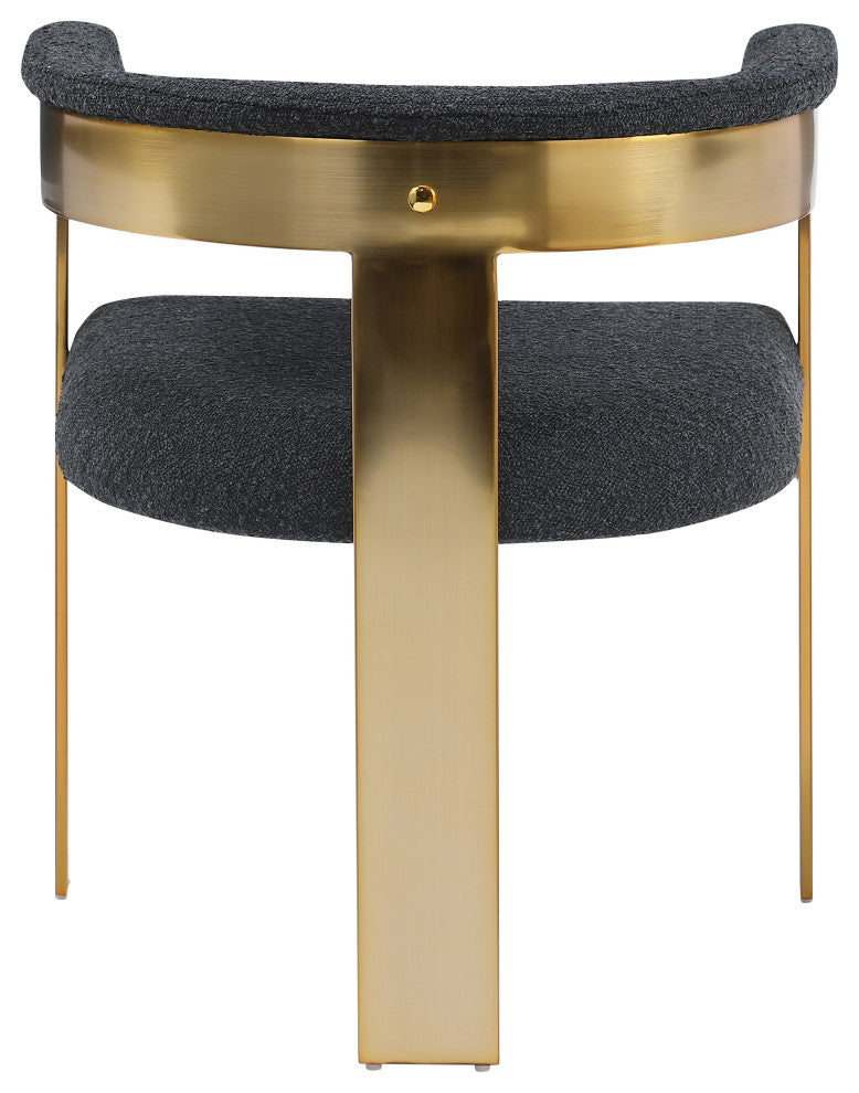 Romeo Upholstered Dining Chair, Set of 2, Black, Boucle Fabric, Brushed Gold