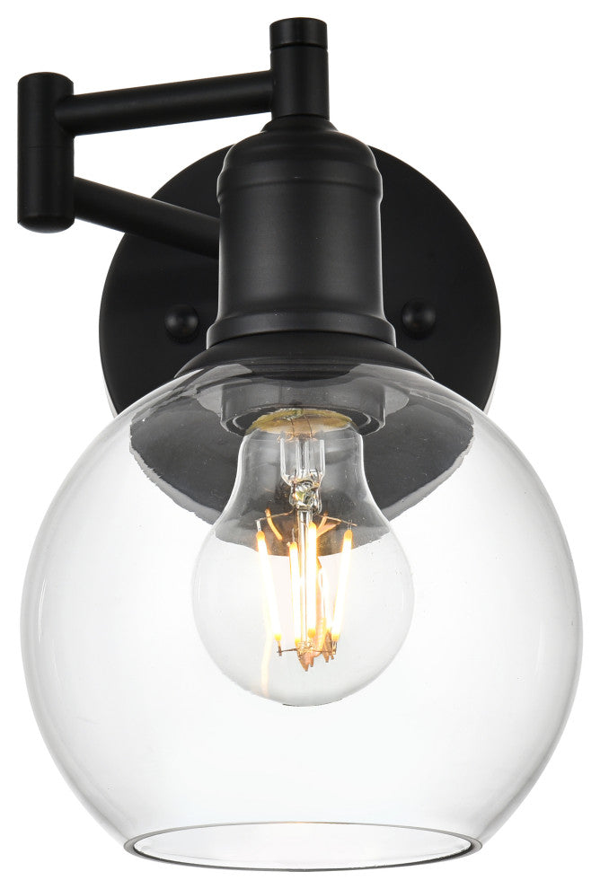 1 Light Black And Clear Swing Arm Wall Sconce
