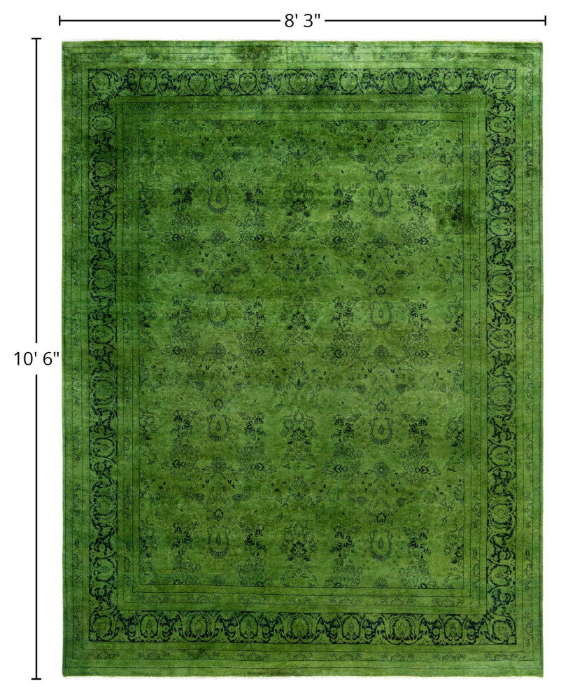 Overdyed One-of-a-Kind Hand-Knotted Area Rug Green, 8' 3" x 10' 6"