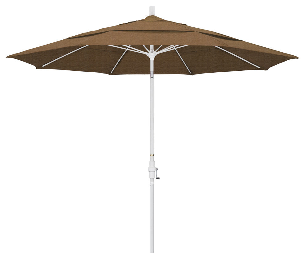 11' Matted White Collar Tilt Crank Aluminum Umbrella, Woven Sesame Olefin