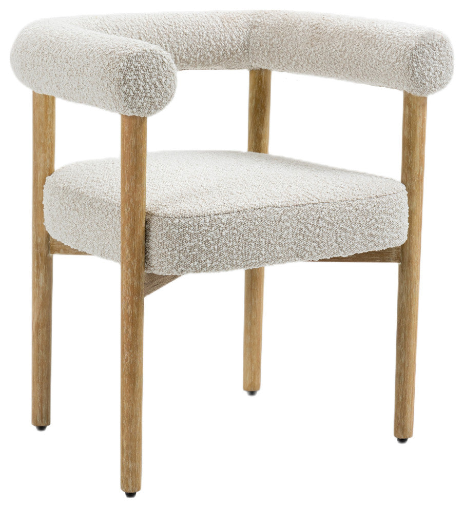 Hyatt Boucle Fabric Upholsetered Dining Chair, Cream, Natural Finish