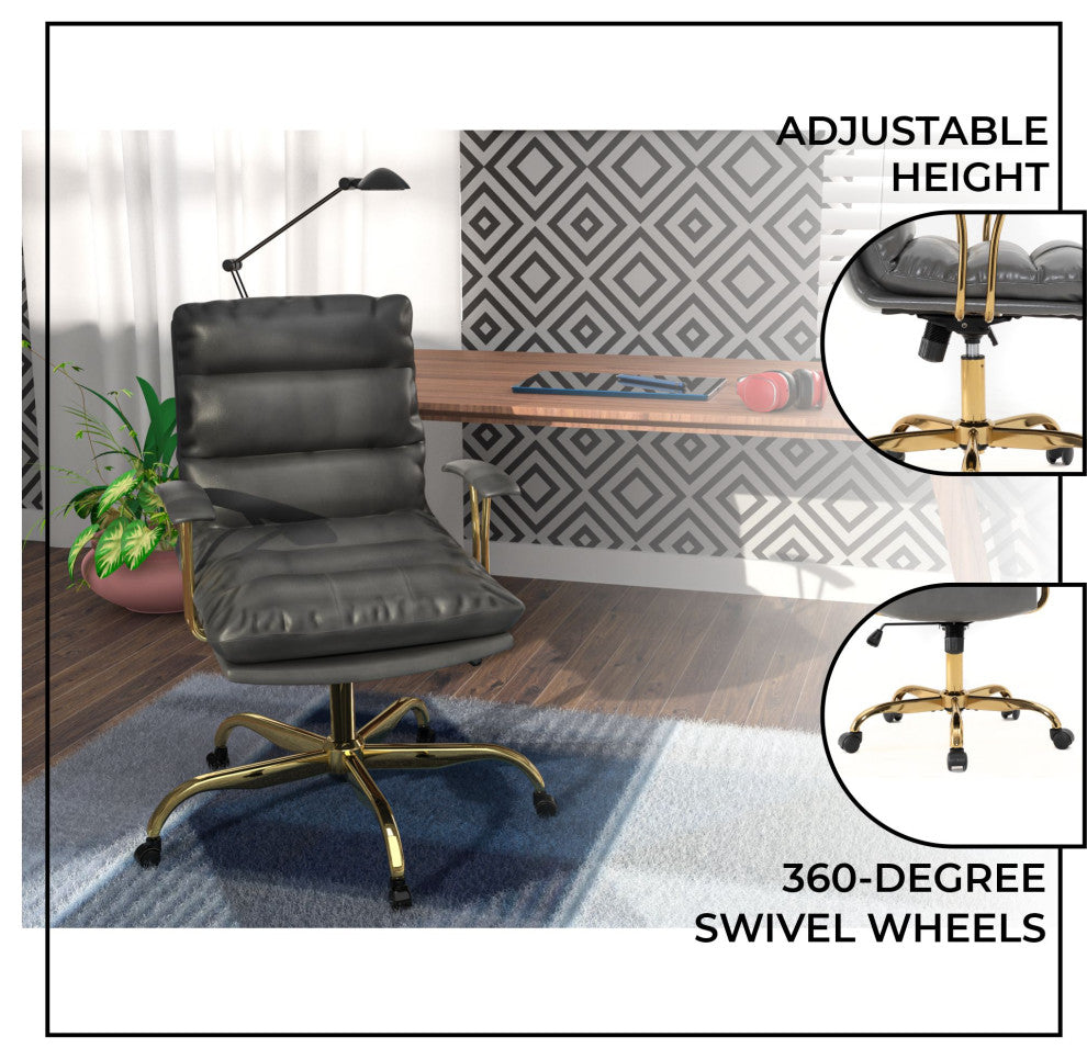 LeisureMod Regina Modern Leather Adjustable Conference Chair, Titanium Gray